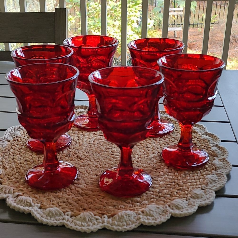 Fostoria Argus Ruby Red Footed Water Goblets Henry Ford Museum Set of 6 Vintage